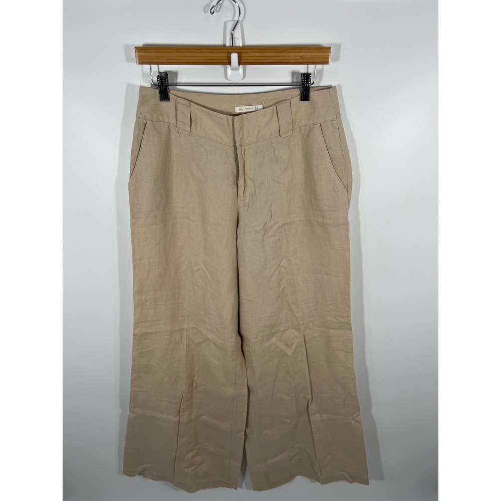 Womens 100% Linen Wide Leg Pants Beige Lightweight Euro Summer Minimalist Chic